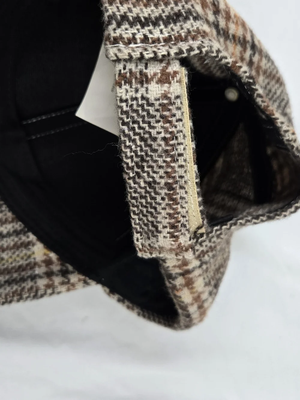 Plaid Herringbone Tweed Baseball Cap Adjustable Brown Beige One Size